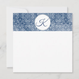Navy Batik Monogram Flat Note Card Feiertagskarte