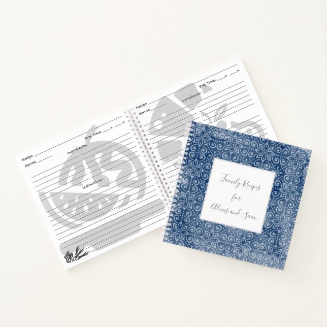 Navy Batik Personalisiert Family Rezept Notebook Notizbuch (Innenseite)