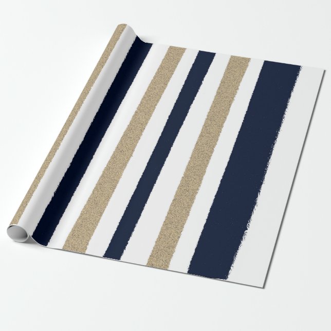 Navy / Beige / Weißbuch Streifen Geschenkpapier (Ungerollt)