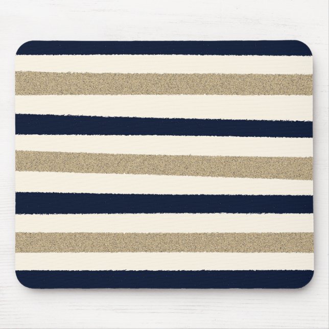 Navy / Beige / Weißbuch Streifen Mousepad (Vorne)