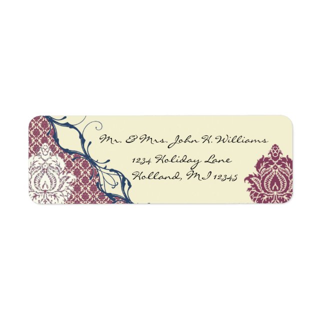 Navy & Berry Berry Elegant Damask Peacock Wedding (Vorne)