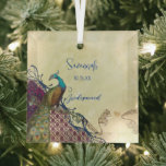 Navy & Berry Berry Elegant Damask Peacock Wedding Ornament Aus Glas<br><div class="desc">Navy und Berry Berry Elegant Damask Peacock Hochzeitseinladungen Verlobung,  Jubiläum,  Hochzeit Ihres Fotos Wrapped Canvas Fotos</div>