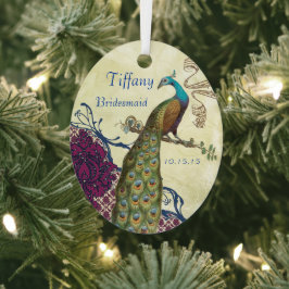 Navy & Berry Berry Elegant Damask Peacock Wedding Ornament Aus Metall