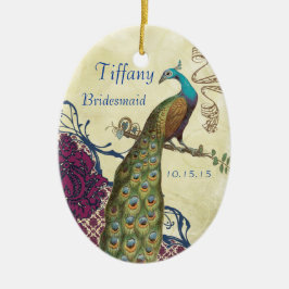 Navy & Berry Berry Elegant Damask Peacock Wedding Ornament Aus Metall