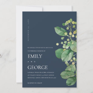 NAVY BERRY BLÄTTER FOLIAGE GREENERY WEDERY INVITE DANKESKARTE