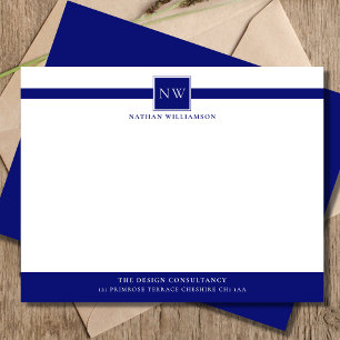 Navy Beruflich Monogram Business Flat Note Card Mitteilungskarte