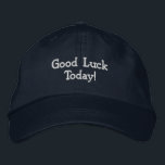 Navy bestickte Cap - Viel Glück Heute! Cotton Hat Baseballkappe<br><div class="desc">Diese Baumwollkappe ist mit der viel versprechenden Botschaft "Viel Glück heute!" bestickt in einem sauberen und stilvollen Schriftart. Das verstellbare Gurtband sorgt für eine komfortable Einheitsform. Diese aus robuster Baumwolle gefertigte Kappe verbindet Praktikabilität mit einer motivierend Touch und macht sie zu einem perfekten Geschenk für jeden, der auf eine neue...</div>