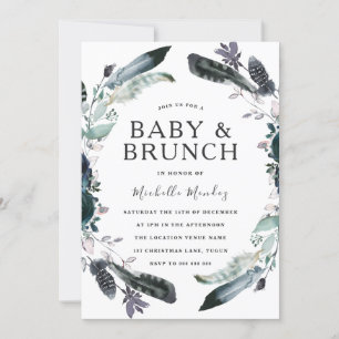 Navy Black Gray Wreath Baby & Brunch Babydusche Einladung
