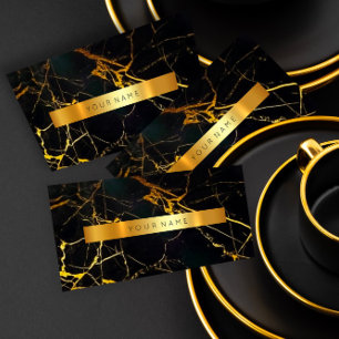 Navy Black Grungy Gold Marble Vip Business Card Visitenkarte