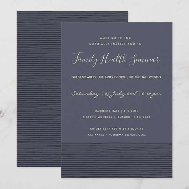 NAVY BLACK SKETCH STRIPE LINE TALK SEMINAR EVENT EINLADUNG (Vorne/Hinten)