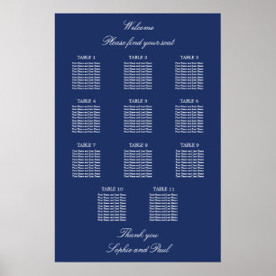 Navy Blau 11 Tisch Hochzeit Sitzordnung Poster