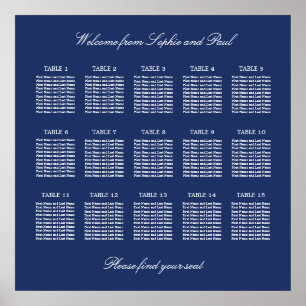 Navy Blau 15 Tisch Hochzeit Sitzordnung Poster