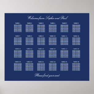 Navy Blau 24 Tische Hochzeits-Sitzplan Poster
