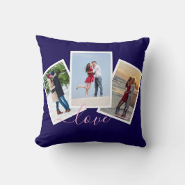 Navy Blau 3 Foto-Collage Liebe Pink Script Kissen