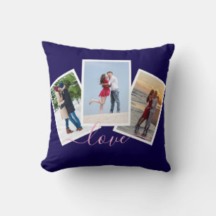 Navy Blau 3 Foto-Collage Liebe Pink Script Kissen