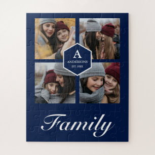 Navy Blau 4 Bilder Familienfoto-Collage Name Puzzle