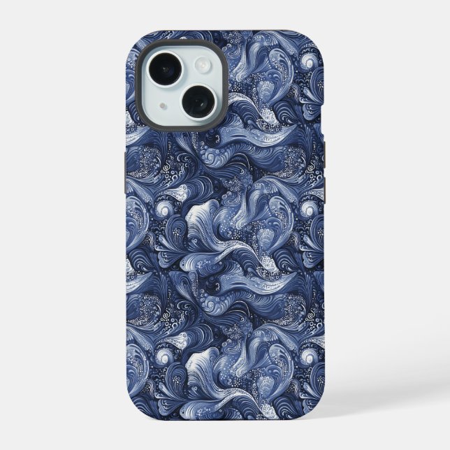 Navy Blau Abstrakt iPhone 15 Hülle (Rückseite)