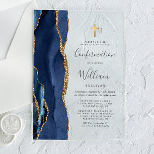 Navy Blau Achat Gold Glitter Konfirmation Acryleinladungen