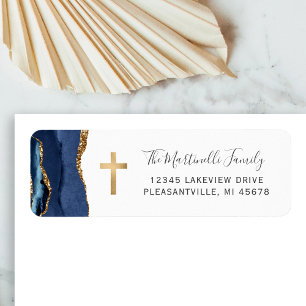 Navy Blau Achat Gold Kreuz Rücksendeadresse