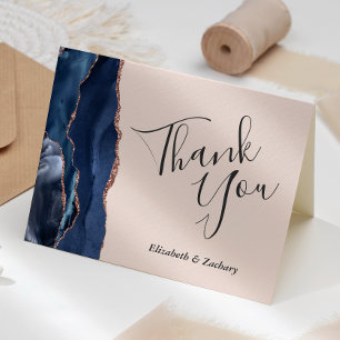 Navy Blau Achat Roségold Hauch Hochzeit Danke Karte