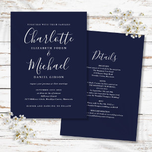 Navy-Blau Alles-in-Einem Einfache Skript-Hochzeit Einladung