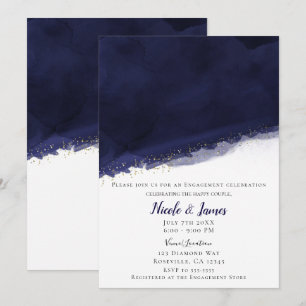 Navy Blau Aquarell & Gold Moderne Chic Hochzeit Einladung