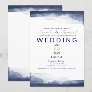 Navy Blau Aquarell Moderne Chic Hochzeit Einladung