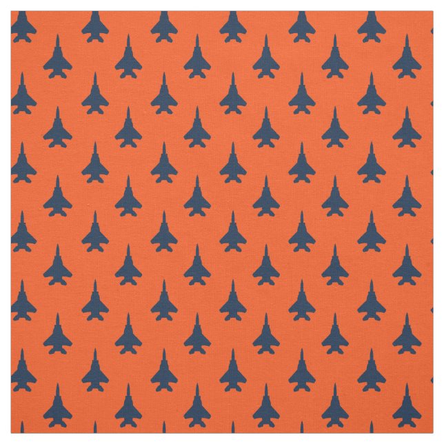 Navy Blau auf Orange Eagle Fighter Jet Muster Stoff (Muster)