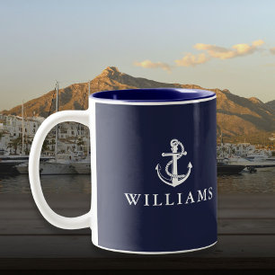 Navy Blau Benutzername Nautischer Bootsanker Zweifarbige Tasse