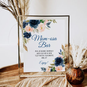 Navy Blau & Blush Blumen Dusche Momosa Bar Schild