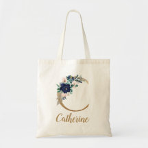 Navy Blau Blush Blumen Gold Buchstabe C