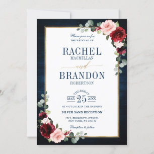 Navy Blau Blush Burgund Gold Geometrische Hochzeit Einladung