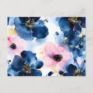 Navy Blau Blush Pink Gold Wasserfarbe-Floral Feiertagspostkarte