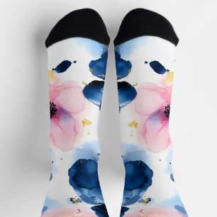 Navy Blau Blush Pink Gold Wasserfarbe-Floral Socken