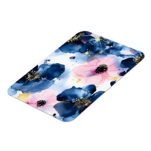 Navy Blau Blush Pink Gold  Wasserfarben Floral Magnet