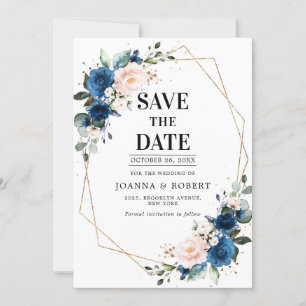 Navy Blau Blush Pink Rose Boho Hochzeit Save The Date