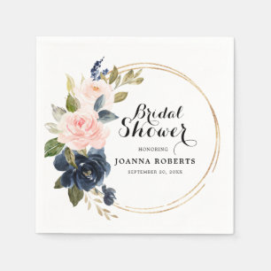 Navy Blau Blush Rosa Botanisch Serviette