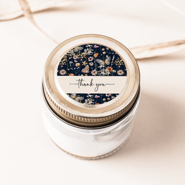 Navy Blau Boho Dankeschön Aufkleber (Navy Blue Boho Floral Thank You Sticker by Painted Paperie
)