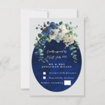 Navy Blau Botanisch Floral Hochzeit RSVP