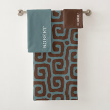 Navy Blau &Braun abstraktes Muster Monogramm Name