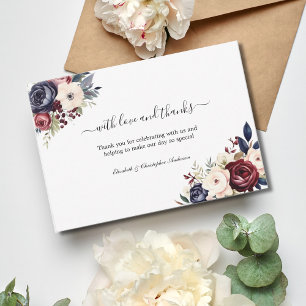 Navy Blau Burgund Creme Blumen Hochzeit Dankeskarte