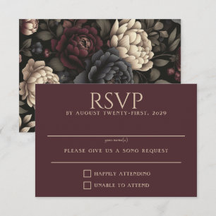 Navy Blau & Burgunder Rot Moody Floral RSVP Karte