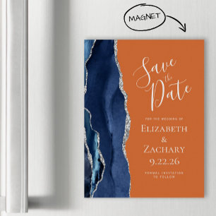 Navy Blau Burnt Orange Magnetisches "Save the Date Magnetkarte