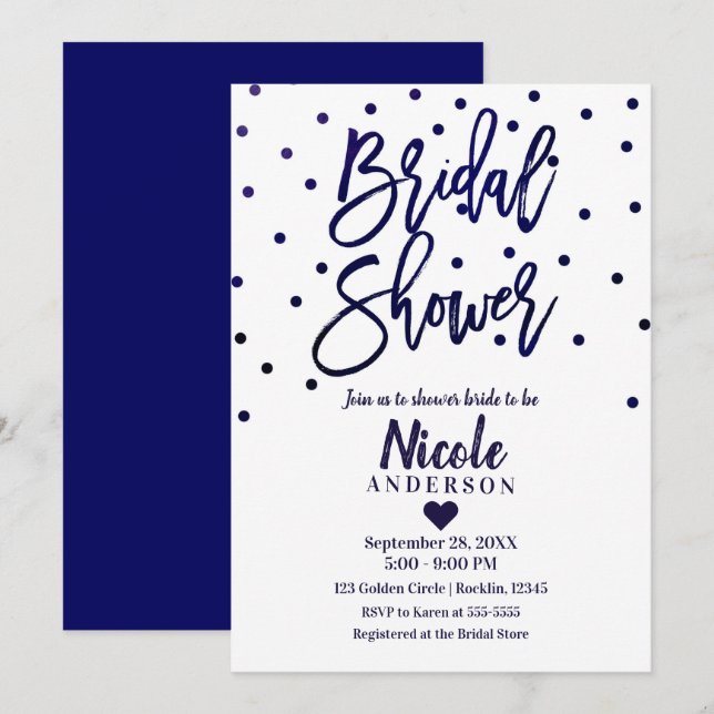 Navy Blau Chic Moderne Schrift Brautparty Einladung (Vorne/Hinten)