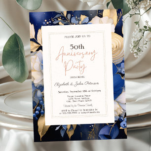 Navy Blau Creme Blumen Hochzeit Jubiläum Einladung