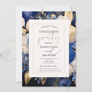 Navy Blau Creme Blumen Verlobungsfeier Einladung