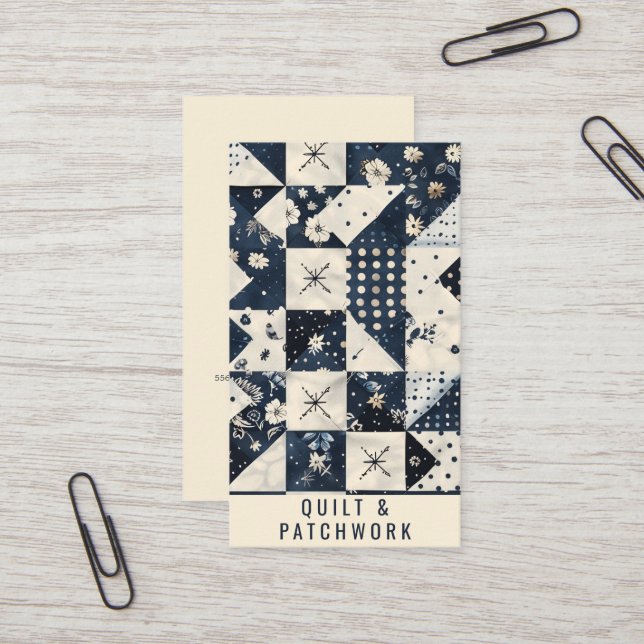 Navy Blau Creme Quilt Patchwork Handmade Kleidung  Visitenkarte (Vorderseite/Rückseite Beispiel)
