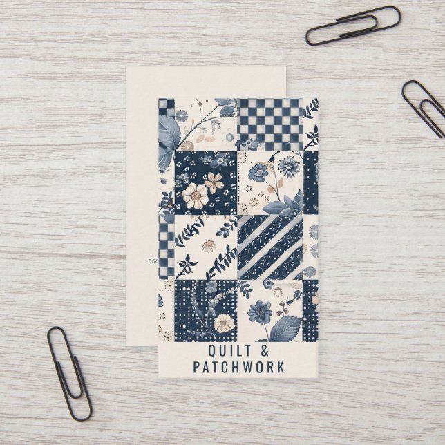 Navy Blau Creme Quilt Patchwork Handmade Kleidung  Visitenkarte (Vorderseite/Rückseite Beispiel)