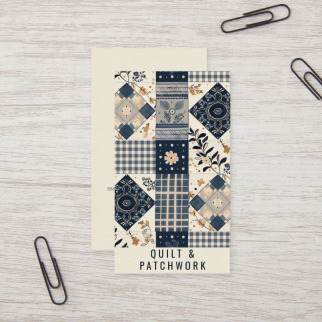 Navy Blau Creme Quilt Patchwork Handmade Kleidung  Visitenkarte (Vorderseite/Rückseite Beispiel)