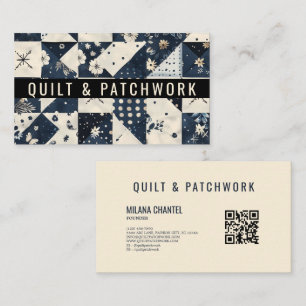 Navy Blau Creme Quilt Patchwork Handmade Kleidung Visitenkarte